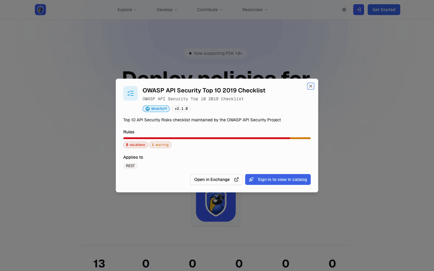 The public page for a MuleSoft ruleset, opened without signing in